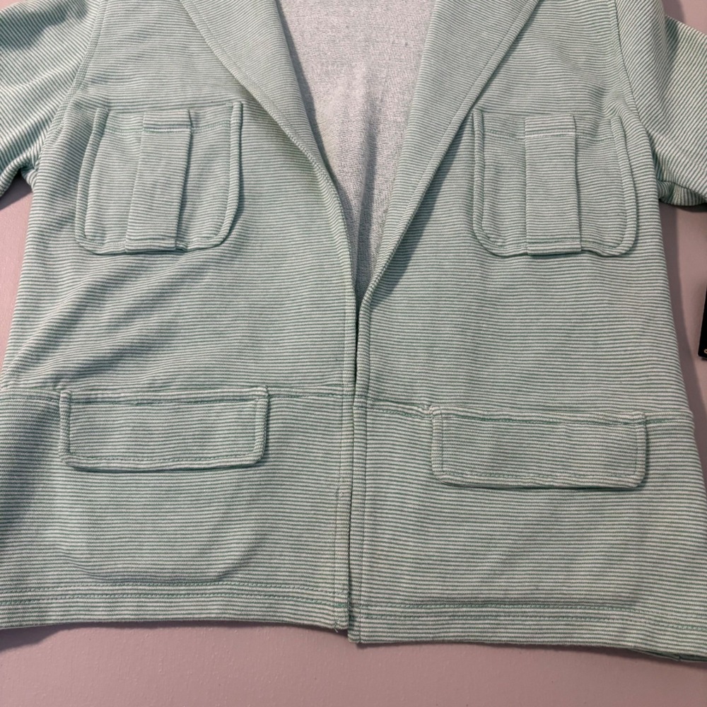 Amber Sun Mint Green Striped Cotton French Terry Short‎ Sleeve Blazer Summer - Picture 5 of 9